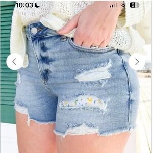 Judy Blue Light Blue Lemon Patch‎ Distressed Jean Shorts large stretch casual